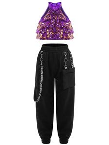 Ensemble haut et pantalon de danse de salon pour filles de 4 à 16 ans, pour les compétitions de danse, les spectacles sur scène, les spectacles scolaires, les costumes de danse - Product Image 4