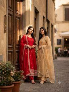 Traje de Tres Piezas Fendy de Seda con Lentejuelas Bordadas, Vestido Anarkali Acolchado, Pantalón de Micro Seda y Dupatta, Modelo UW 806 - Product Image 2