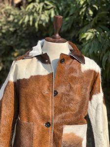 <b>Men's</b> Genuine Cowhide Leather <b>Jacket</b> Brown <b>White</b> Cow Print Western Ranch Coat Custom Wholesale Unisex Eco-Friendly Windproof - Product Image 4