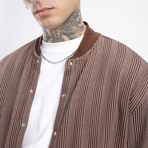 Men's <b>Corduroy</b> Striped Varsity <b>Jacket</b> Stand Collar Button Front Casual Autumn Wear - Product Image 6
