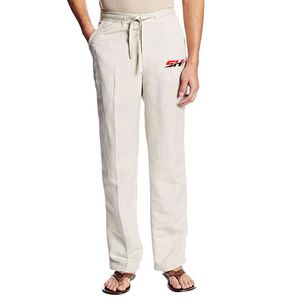 Men's 100% Cotton <b>Drawstring</b> Pants With Logo Right Leg Casual Breathable Lightweight Mid Waist Men's <b>Trousers</b> For Sale - Product Image 1