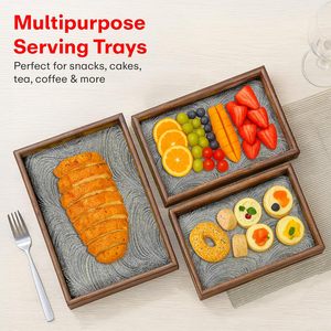 Wooden Tray <b>Sticker</b> Enamel Coated Rectangular Trays Set of 3 Serving Trays Wooden Tray <b>Kitchen</b> for Home and Restaurant Usage - Product Image 4