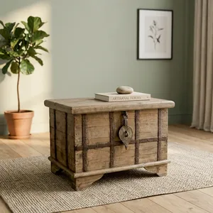 Vintage Heritage <b>Wooden</b> Multi <b>Storage</b> Trunk <b>Chest</b> Box Coffee Table with Metal Fittings for Farmhouse Bedroom Living Room Hotel - Product Image 6