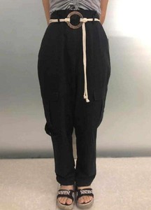 Pantalon cargo décontracté taille haute pour femme, 100 % coton, avec broderie et grandes poches, idéal pour l'automne - Product Image 3