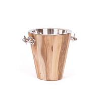 Seau à glace en bois de style lodge de luxe, avec insert en acier inoxydable et détails en métal, pour refroidir les bouteilles de vin, avec garniture en fer forgé de type mors de cheval, style ferme