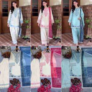 Traje de palazzo de seda chiffon con diseño solar, bordado elegante, borde de encaje, sin arrugas, elástico, reversible, para boda/fiesta - Product Image 2