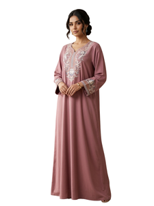 Vestido Abaya Morado Bordado, Vestido Largo Informal Musulmán de Manga Larga, Elegante para Uso Diario - Product Image 3