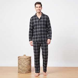 High Quality Waterproof 2 in 1 Flannel Tracksuit Unisex Button <b>Down</b> Plaid Shirt Night <b>Trouser</b> Pajama Set 100% Polyester - Product Image 1