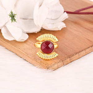 Adjustable <b>Garnet</b> Hydro Gemstone Lab Created Round Gold Plated Brass <b>Ring</b> Handmade Stylish Jewelry for Women - Product Image 4