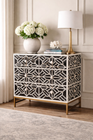 Console de rangement décorative en os incrusté, noir et blanc, avec tiroirs géométriques, pour salon et entrée