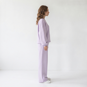 Ladies Pullover Crew Neck Tracksuit 100% Cotton Fleece <b>Baggy</b> Oversize Boxy Fit Sweat <b>Shirt</b> Wide Leg Sweat Pants Tracksuit <b>Women</b> - Product Image 3