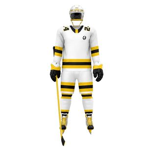 White Gold Black <b>Ice</b> Hockey Uniform for Men Professional Hockey Jersey and Pant Set Breathable Lightweight Athletic Team Match - Product Image 1