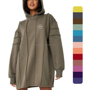 Sudadera con capucha de gran tamaño cosida personalizada para mujer, Sudadera larga de invierno, técnica de tinte de corbata con bordado frontal 3D, ácido de talla grande - Product Image 1