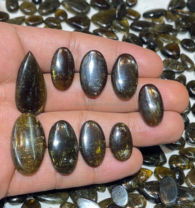 Vente en gros de tourmaline jaune naturelle, pierres précieuses en vrac, cabochon, argent sterling 925, fournitures de fabrication de bijoux, forme ovale, 20-30 mm - Product Image 2