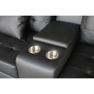 Genesis Tufted Loveseat and Sofa Set <b>Black</b> PVC Fabric with LED Lights USB Charger Storage <b>Console</b> Cupholders-for Living Room - Product Image 6