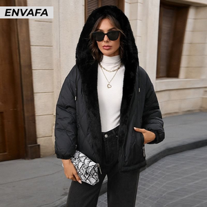 Chaqueta corta de invierno para mujer, acolchada, transpirable, con capucha, cremallera, cálida, informal, cortavientos, de poliéster - Product Image 1