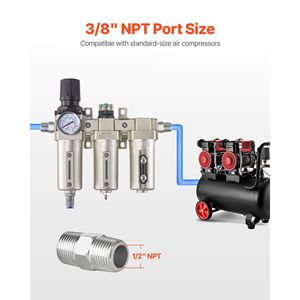 Filtro Regolatore Industriale per Compressore d'Aria 1/2'' NPT a 3 Stadi, Sistema di Essiccazione Aria 5m 0.3m 0.1m, Filtri Micron Ottimizzati - Product Image 6