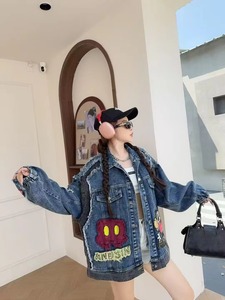 Wholesale High Quality Heavyweight Washed Button Jeans <b>Material</b> Bows Decoration Distressed Eco-Friendly Vintage Autumn Jacket - Product Image 2