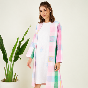 Women's Casual Two <b>Piece</b> Dress <b>Set</b> with <b>White</b> Sleeveless Dress and Pastel Check Long Jacket Custom Clothing - Product Image 3