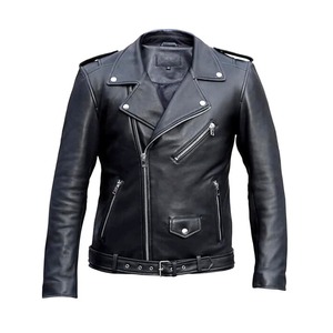 Chaqueta de Motociclista de Cuero Auténtico Negra para Hombre, Estilo Celebridad - Product Image 1