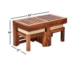 Juego de mesas de centro apilables de madera maciza |   Muebles Modernos Contemporáneos con 2 Taburetes Tapizados |   Muebles para Sala de Estar que Ahorran Espacio - Product Image 6