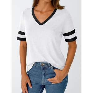 2025 femmes à la mode décontracté printemps été T-Shirts à manches courtes col en v mode t-shirts vêtements de base en tailles XS et XXS - Product Image 1