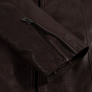 Chaqueta de cuero con logotipo personalizado para hombre, abrigo de motociclista de cuero genuino, cierre de cremallera resistente, ropa de calle a la moda. - Product Image 5