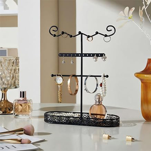 Support à bijoux noir, organisateur de bijoux, présentoir à bijoux haut, support de rangement pour bijoux, support à bijoux en métal robuste - Product Image 2