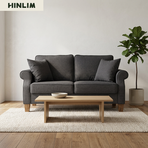 Contemporary Grey Fabric Durable Pillow Back English Rolled <b>Arms</b> Two Seat <b>Sofa</b> Set Comfortable Modern Loveseat Living Room - Product Image 2