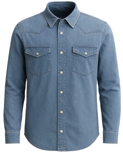 Chemise homme décontractée en tissu popeline chambray de qualité 100% coton manches longues couleurs personnalisables teint en fil respirant anti-rides - Product Image 1