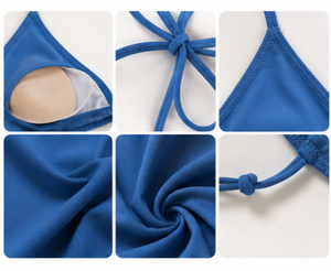 Ensemble bikini femme décontracté et confortable, taille haute, couleur unie, avec soutien-gorge triangle rembourré amovible, push-up, sans couture, en spandex côtelé à l'avant - Product Image 3