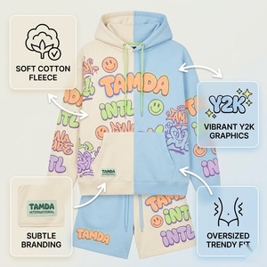 Oversized Hoodie Sweat Shorts <b>Tracksuit</b> 2 Piece | Custom Fleece Two Piece Hoody Set <b>Tracksuit</b> - Product Image 5