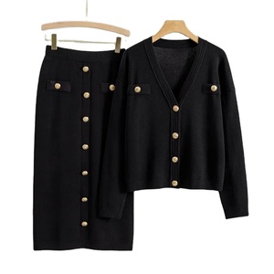 Ensemble musulman deux pièces ensembles femmes Cardigan pull boutons tricoté manteau longue jupe costume tricot jupes tenues modestes - Product Image 3