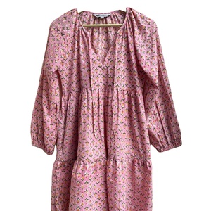 Maxi vestido de algodón con escote en V y mangas largas, estampado de bloques Bordados florales, Vestido largo de algodón indio, estilo informal - Product Image 1