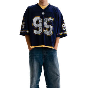 Camiseta Deportiva de Fútbol Americano de Malla Oversize para Hombre, Azul, con Hombros Caídos, Estilo Vintage, con Número, Venta al por Mayor, Personalizada, OEM, Marca Privada - Product Image 6