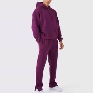 <b>Men</b> Solid Color Breathable Eco-Friendly Hooded Polyester/Cotton Tracksuit Set Casual Pullover <b>Hoodie</b> Sweatpants 2-Piece Winter - Product Image 1