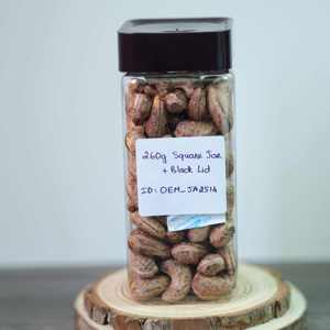 Premium Special Organic Roasted Cashew <b>Nuts</b> 260g Square Jar with Black Lid OEM Vietnam Buttery Salty Flavor ISO Certified - Product Image 1