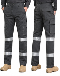 Men's Navy Blue <b>Work</b> <b>Pants</b> with Reflective Stripes Cotton <b>Cargo</b> Uniform <b>Pants</b> for Industrial Use - Product Image 3