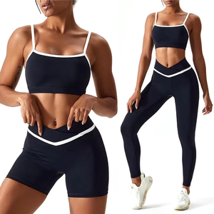 Conjuntos Deportivos de Verano para Mujer, Sexy y a la Moda, Bra Deportivo Suave con Diseño de Parches + Shorts Levanta Glúteos + Leggings de Fitness, Ropa de Yoga - Product Image 5