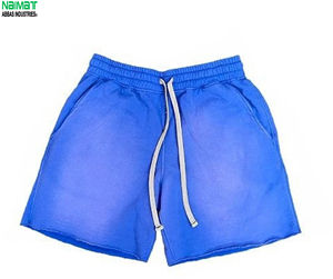 <b>Men's</b> High Quality Solid <b>Yellow</b> Cotton 220g Custom Logo Drawstring Casual Breathable Mid Waist Knitted Sportwear <b>Shorts</b> - Product Image 4