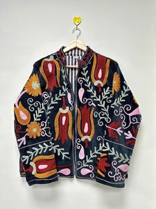 Holiday Suzani Embroidery Handmade <b>Jacket</b> Velvet Bohemian Floral Design Coat <b>Hippie</b> Blazer One Size Fits All Gift For Unisex - Product Image 1