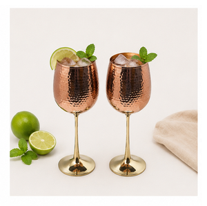 Juego de 2 Copas de Cobre Estilo Vintage, de Tallo Largo, Irrompibles, Flautas de Champán de Metal, Vasos Premium Martillados a Mano para Bar - Product Image 4