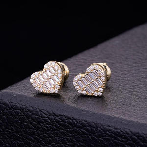Iced Out Heart Stud <b>Earrings</b> With <b>Moissanite</b> Diamond 925 Sterling Silver Luxury Jewelry Gift For Women - Product Image 1