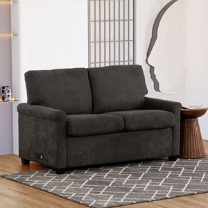 Modern Dark Gray Convertible Twin <b>Sleeper</b> <b>Sofa</b> Bed 2-Seater Loveseat for Living Room with USB Ports Upholstered Modern Style - Product Image 1
