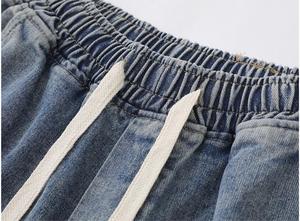 Pantalones Cortos de Mezclilla Desgastados para Hombre, Corte Recto, Rotos, Lavados, de Algodón, Casuales, de Verano, Cintura Media, con Cordón, Negros y Azules - Product Image 6