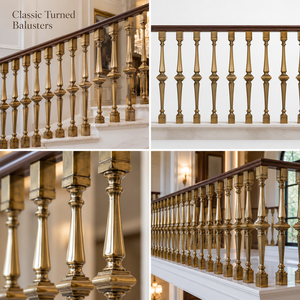 Barandilla Clásica de Bronce Pulido con Balaustres Cónicos para Escaleras y Balcones, Pasamanos y Barandales Metálicos - Product Image 5