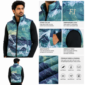 Chaleco Acolchado Estampado para Hombre, Fabricante Mayorista, Chaquetas sin Mangas para Hombre, Chaleco Acolchado Personalizado, Ropa Exterior Aislante - Product Image 5
