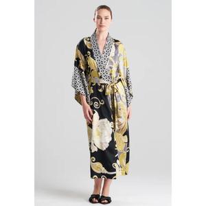 Robe Kimono Longue en Satin Écologique à Carreaux Unis pour Femme avec Ceintures, Longueur Ras du Sol, Robe de Détente de Luxe - Product Image 1