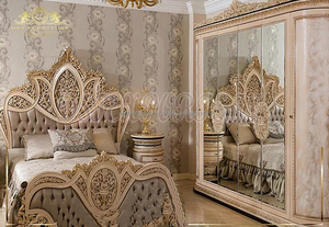 Juego de cama y dormitorio artesanal de oro de primera calidad, exquisitos muebles de dormitorio de madera hechos a mano dorados, compre muebles de dormitorio de madera de calidad - Product Image 4