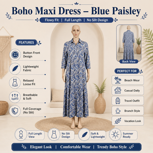 Elegant Free Size Silk Shirt <b>Dress</b> Ibiza Style Azure and Indigo Paisley Long Flowy Maxi Gown for Vacation <b>Lounge</b> and Resort Wear - Product Image 4